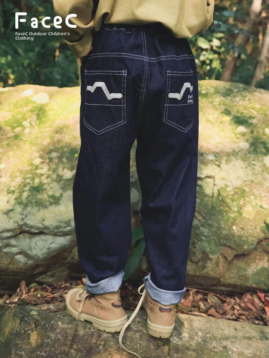Facec Straight Leg Jeans Boys Spring New Loose Casual Long Pants Outdoor Cotton Trousers for Middle And Large Children