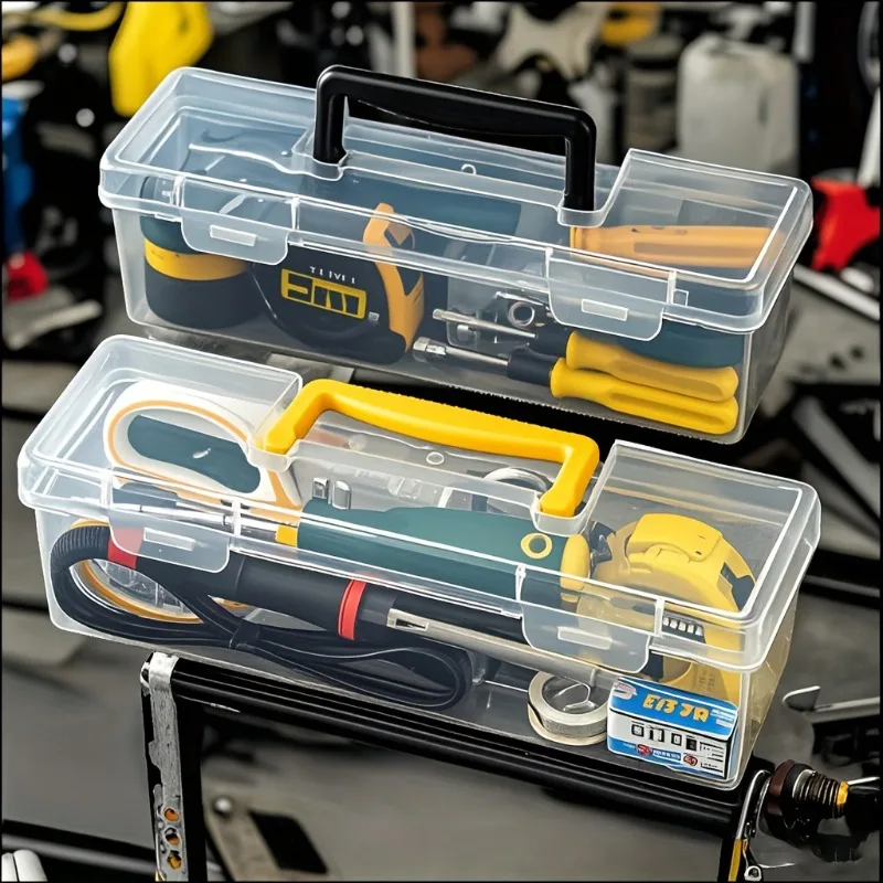 Plastic Handheld Tool & Craft Storage Box with Lid - Portable Organizer Suitable for Screws, Nails, DIY Supplies