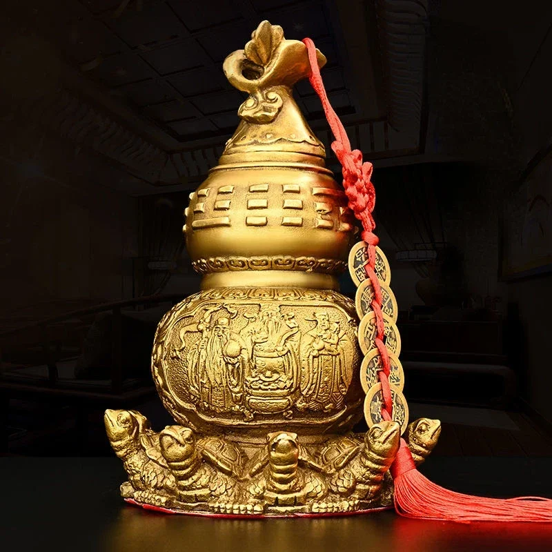 Copper Feng Shui Mascot Nine Turtle Gourd Ornaments Home Office Desktop Decor
