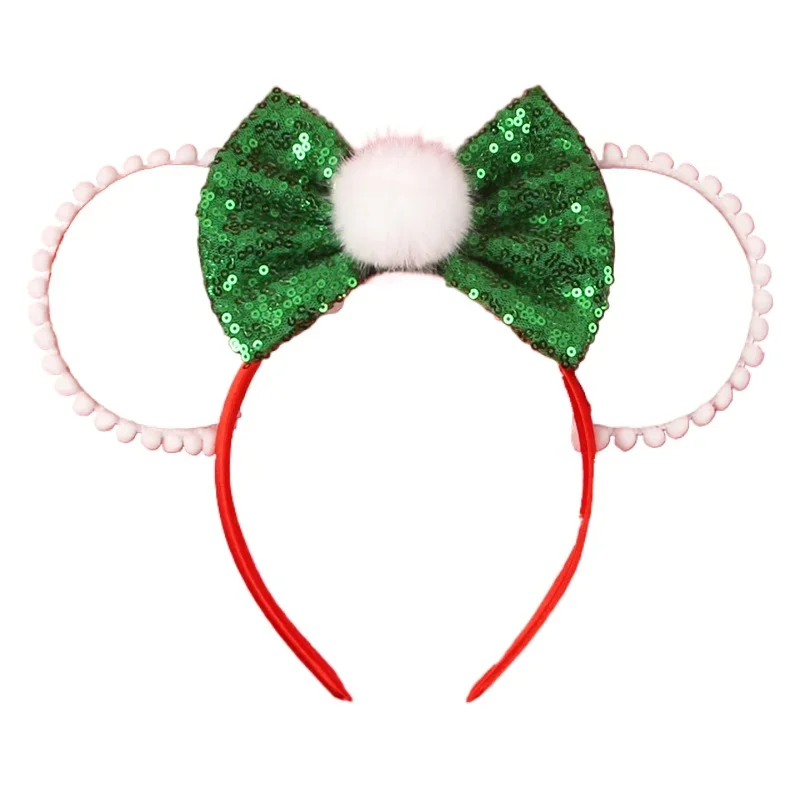 

*New Cute Red And Green Christmas Hair Accessories Furball Sequins Bow Mouse Ears Hairband For Children Christmas gifts