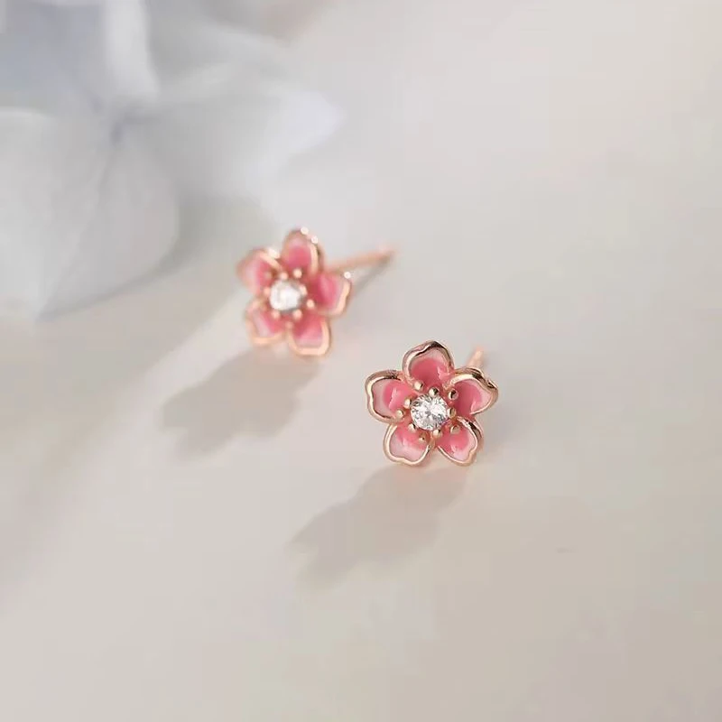 925 Silver Needle Enamel Zircon Flower Plant Stud Earrings For Women Classic Fashion Jewelry Light Luxury Accessories