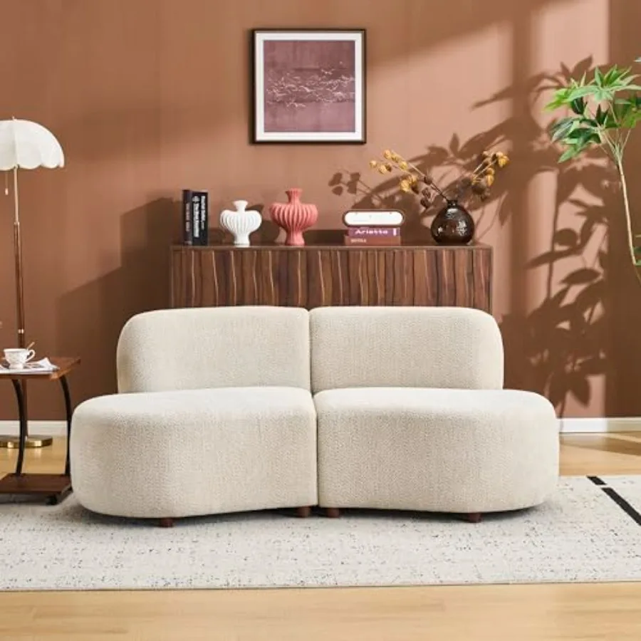 

73" Curved Cloud Loveseat, Boucle Upholstered 2 Seater Sectional Sofa with Wooden Frame, Modern Curved Cloud Couch for Living R