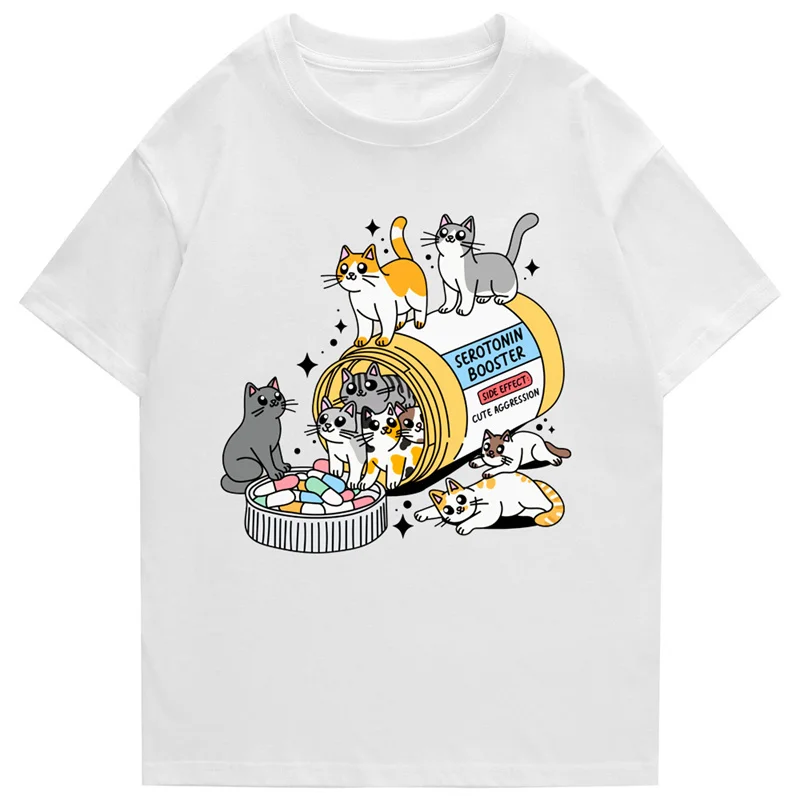 Antidepressant Cat T Shirt Men Streetwear 2024 Harajuku T-Shirt Cotton Aesthetic Graphic Tshirt Unisex Casual Tops Tees