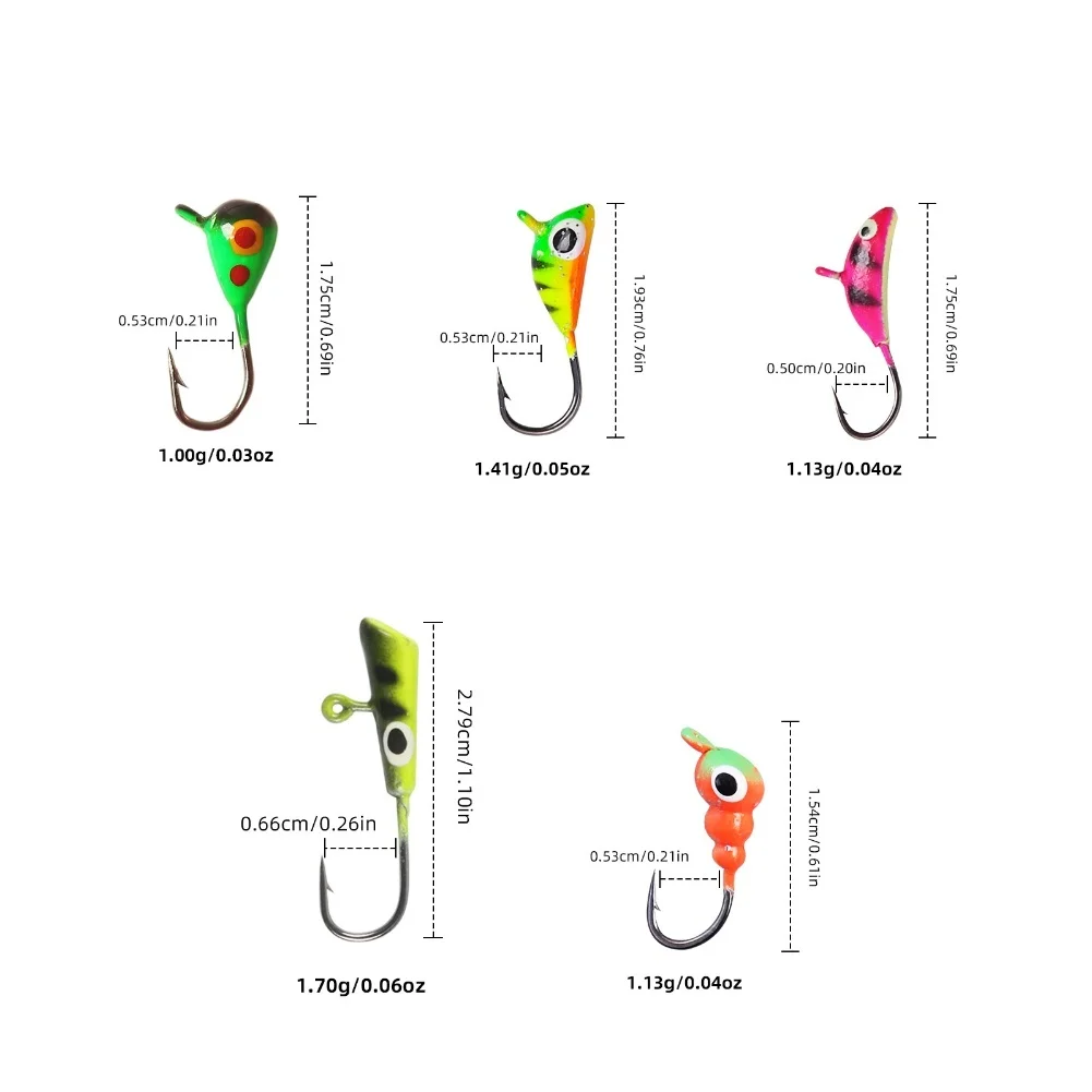 

25pcs Luminous Small Ice Fishing Hook Set - Round Case Packaging, Includes Sinking Fake Baits & Grub Worm Lure Hooks