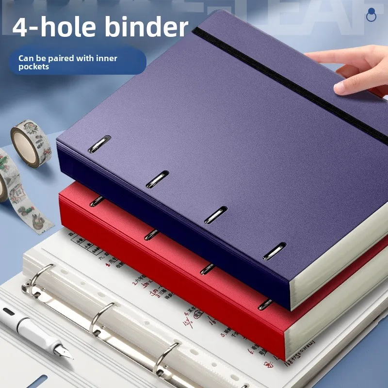 A4 4-Ring Binder Folder with Punched Holes for Student Test Paper Storage Detachable Insert Pages