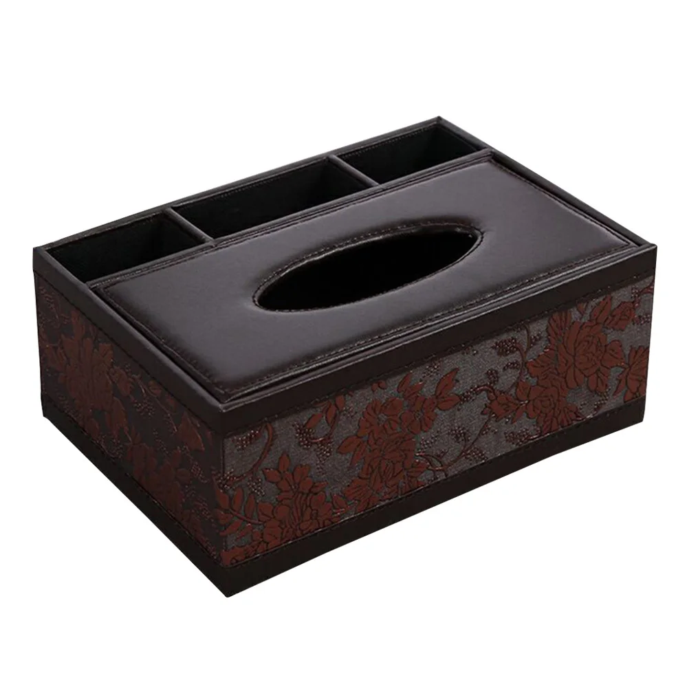 Desktop Organizer with Tissue Box Function PU Multifunctional Pencil Holder Scissor Container for Office Home Car