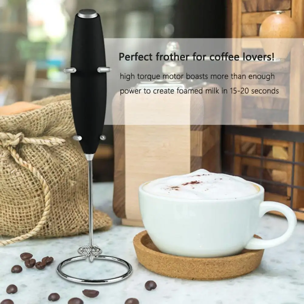 Powerful Milk Frother with Stand Stainless Steel Wireless Mini Milk Foamer Coffee Hot Chocolate Drink Mixer Kitchen Gadget