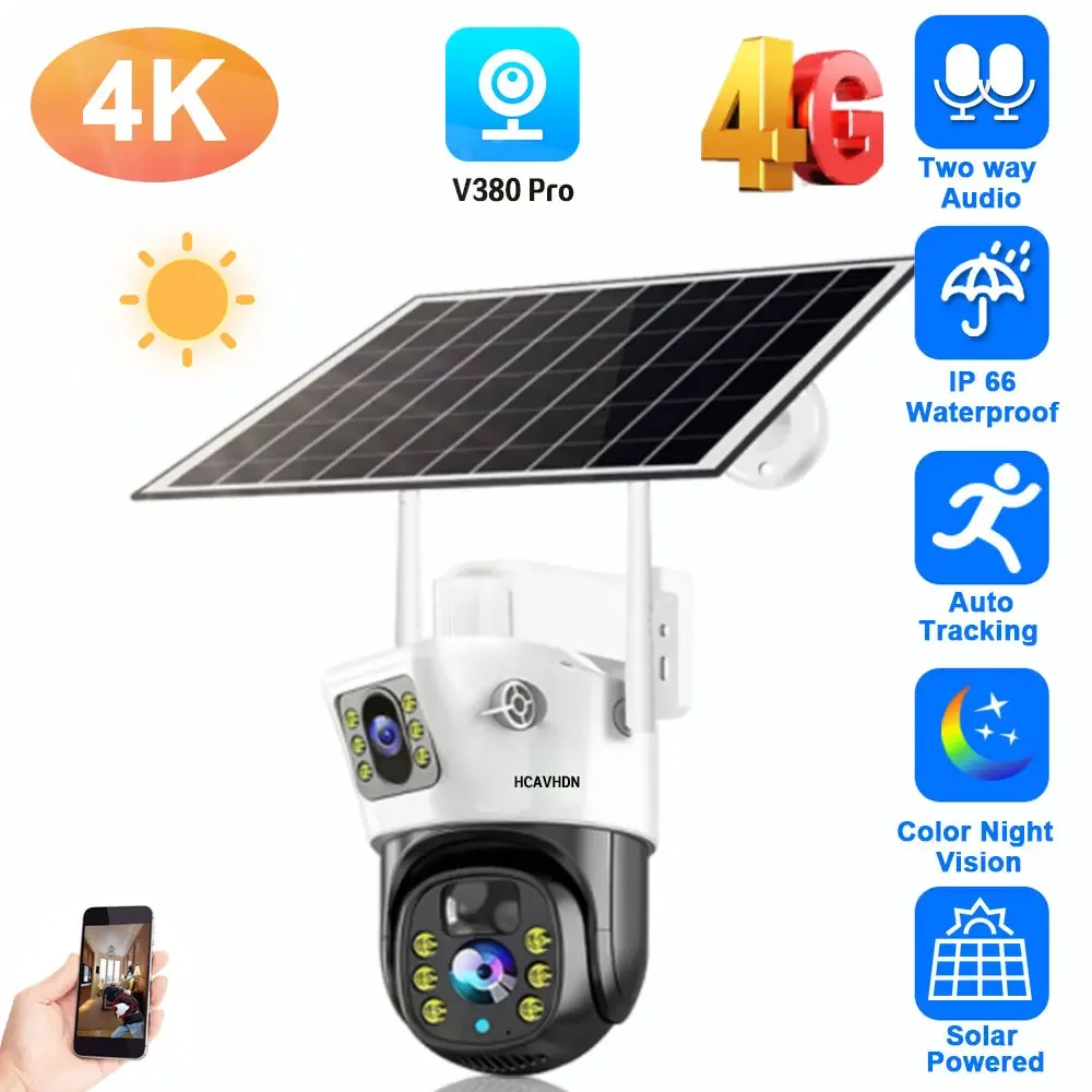 

4K 4G Sim Solar Wireless Surveillance Camera Outdoor CCTV PTZ Camera PIR Human Detection Color Night Vision Security Protection