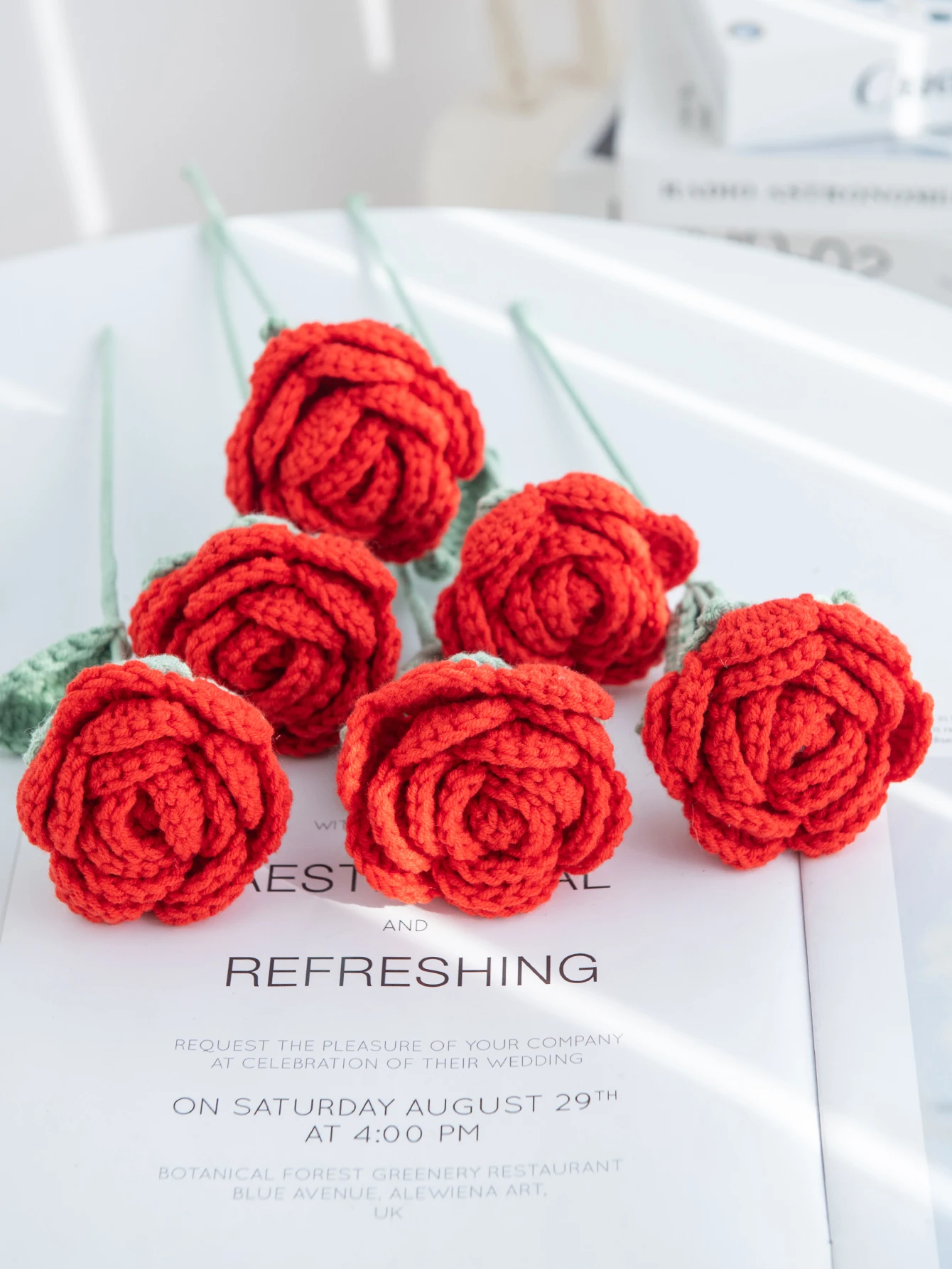 1/4 Stück Künstliche Handgefertigte Gehäkelte Rose Fertigprodukt für Gartenbogen Hochzeit Brautstrauß Heim Bonsai Party DIY Geschenkbox – Detail 13