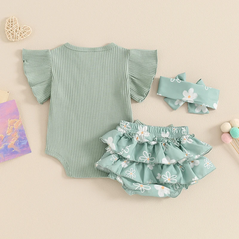 

Newborn Baby Girls Clothes Summer Daddys Girl Outfit Ruffle Romper Floral Shorts Headband 3Pcs Father s Day Outfits