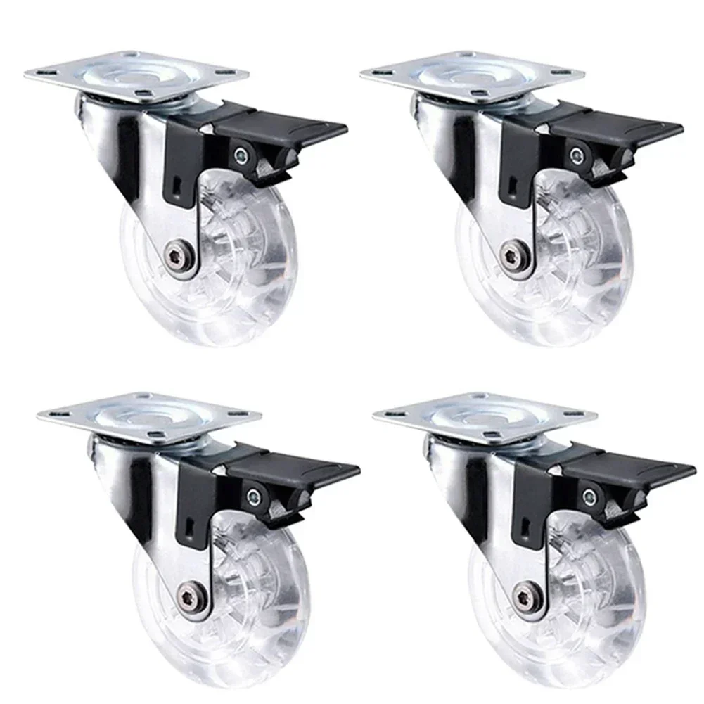 2 Inch Universal Brake Wheels Table Chair Casters PU Transparent Furniture Casters Wheels For Carts Dressers Castor