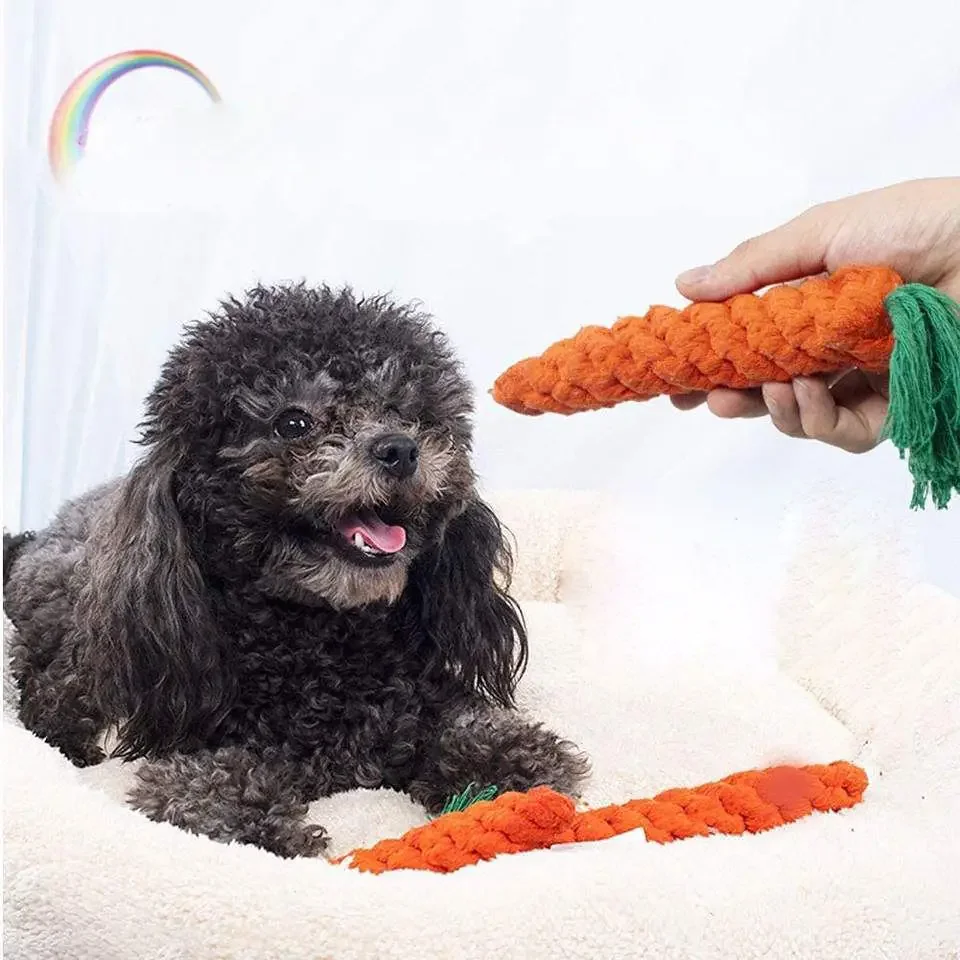 1/2/3pc Dog Chew Toys Cartoon Carrot Shape Cotton Rope Bite-proof Pet Teeth Grinding Cleaning Toys Pet Outdoor Training Supplies