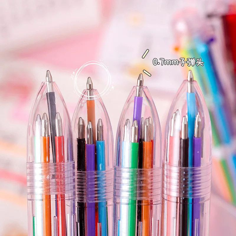 Wholesale Simple Press Ballpoint Pen Wholesale Transparent Pen Holder Ink Students To Draw Six-color Marker Pen Hand Stationery