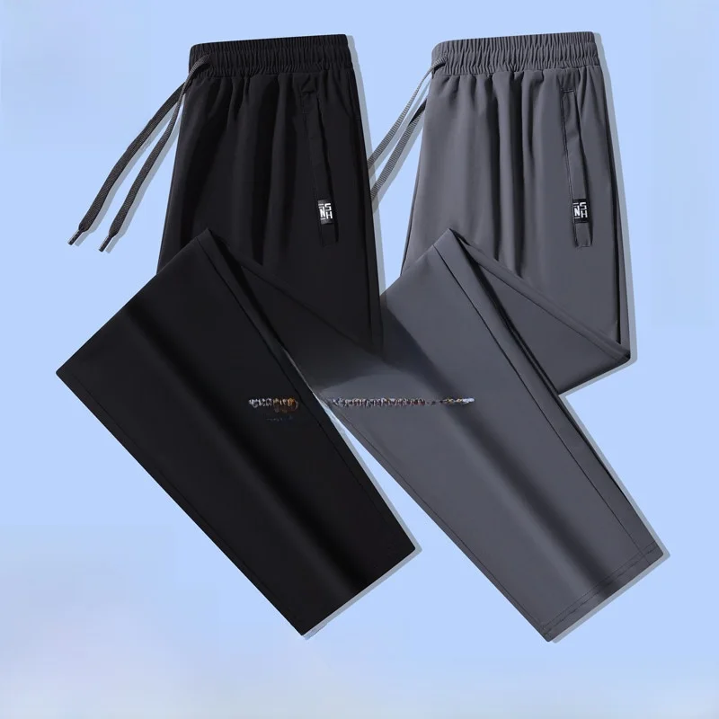 

Мужские спортивные брюки из ледяного шелка Qui Dry: летние, тонкие, свободные, прямого кроя, повседневные, комфортные, легкие, дышащие, длинные