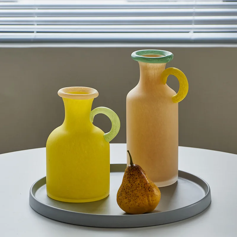 Table  Home Soft Decoration Hotel Decoration Matte Single Ear Glass Vase Living Room Decoration
