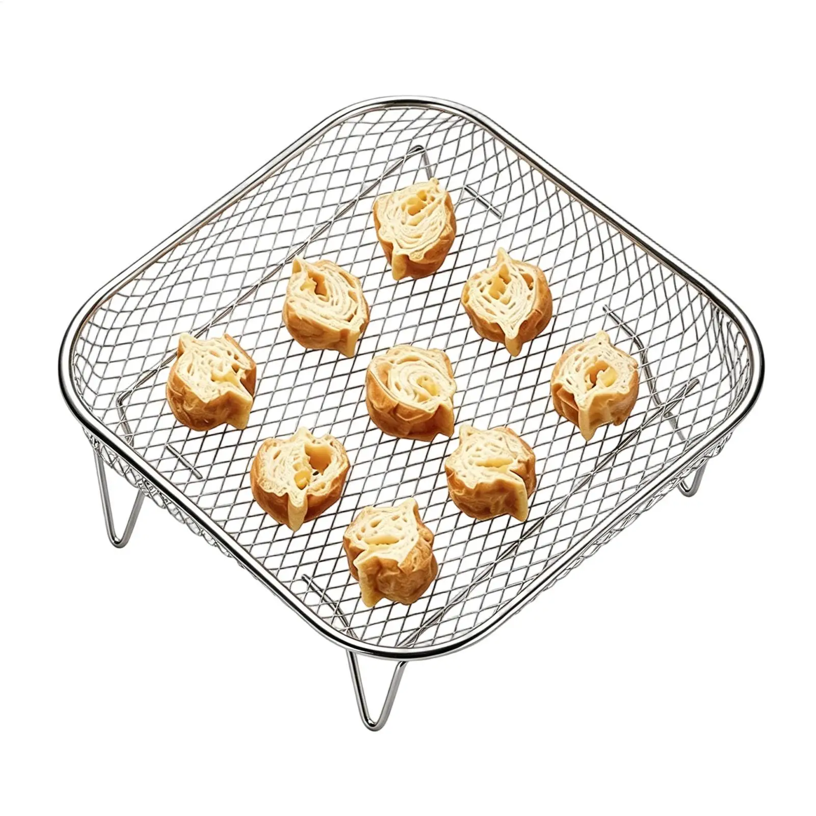1pc New Durable Stackable Air Fryer Rack Stainless Steel Grilling Rack Air fryer Tray Grill Basket Durable Kitchen Gadgets