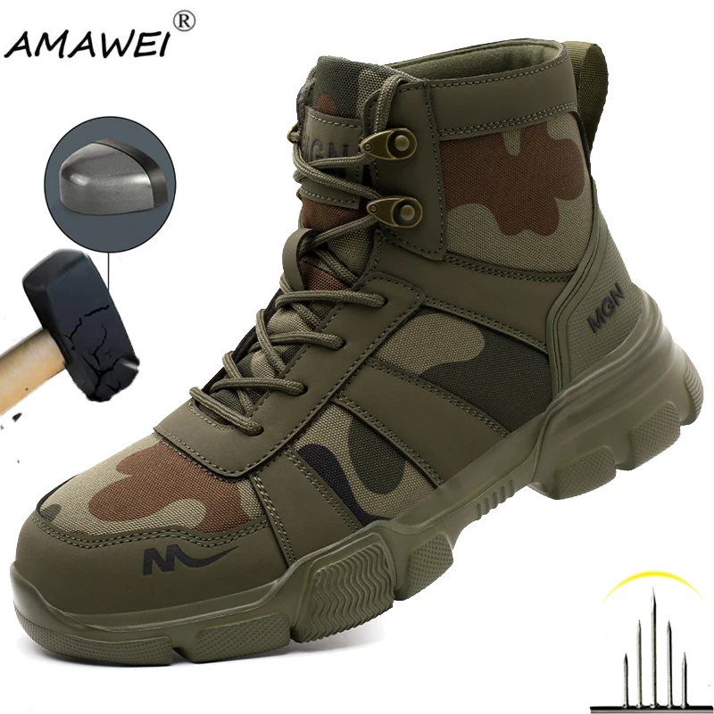 

New Fashion Men Safety Shoes Steel Toe Work Shoes Anti-smash Anti-puncture Indestructible Shoes Protective Boots oil resistant
