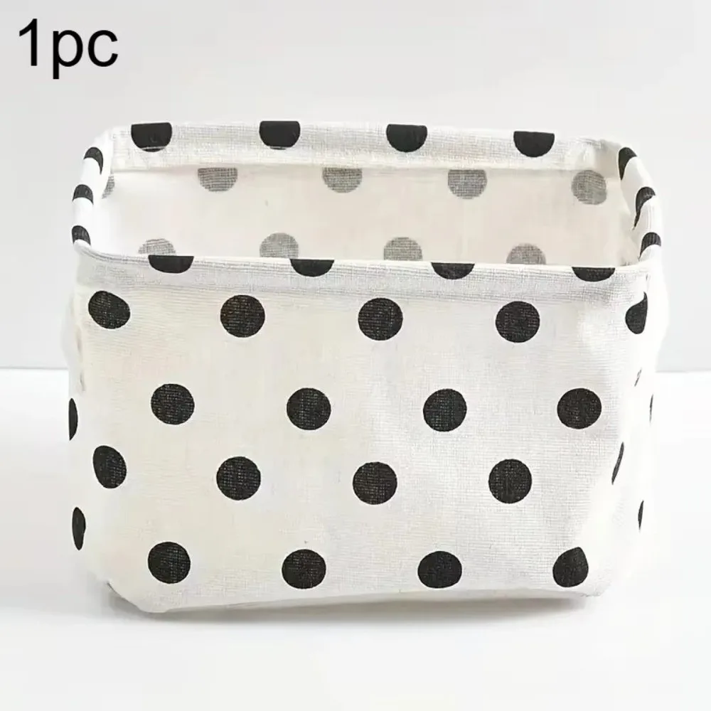Polka Dot Pattern Storage Basket Handle Design Soft Fabric Material Fabric Organizer Bin Multi-Purpose Foldable Structure