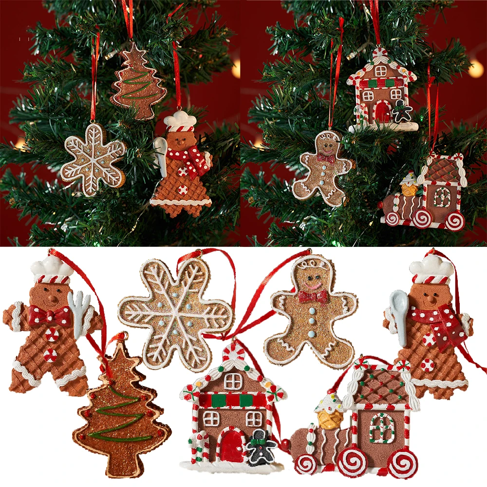 Christmas Gingerbread Man Doll Xmas Tree Pendants Resin Snowflake Navidad Home Decoration 2023 New Year Gift Accessories Hanging