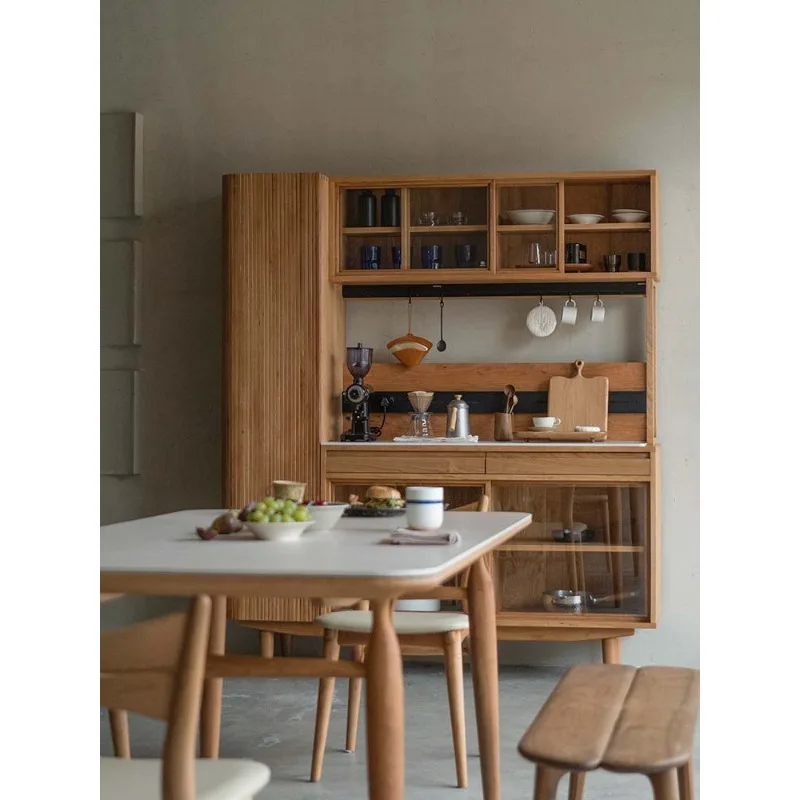 Black walnut side cabinet, cherry wood solid wood Nordic storage coffee side cabinet integrated, against the wall