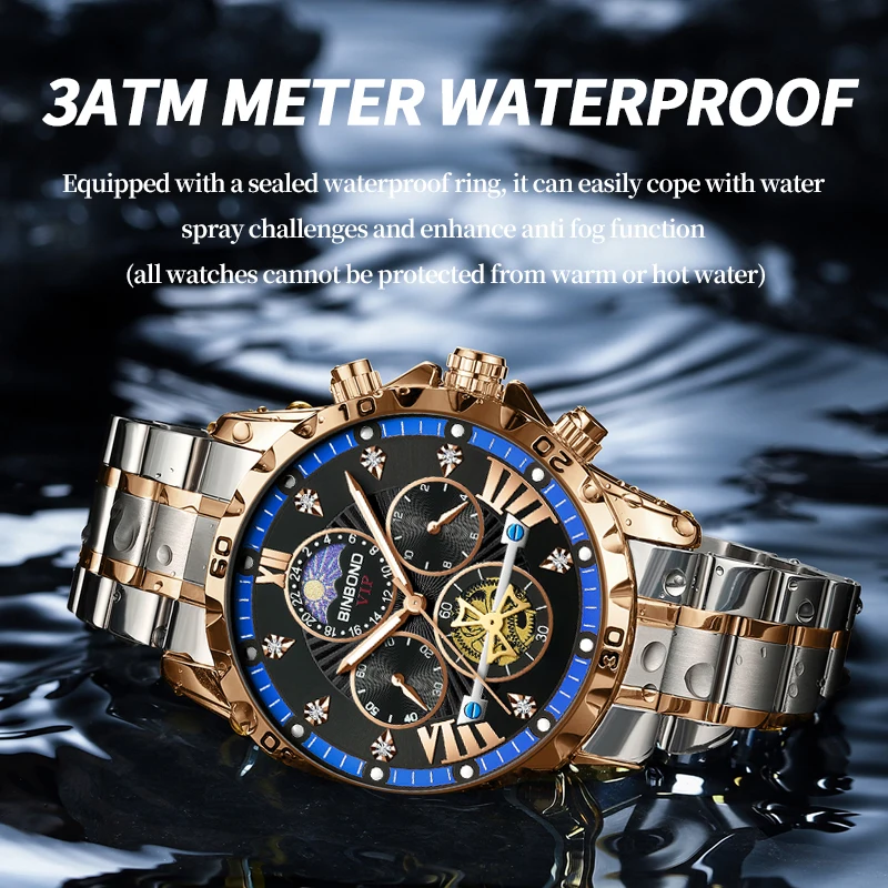 BINBOND Luxury Watch for Man Quartz Sports Men Watch Waterproof Luminous Stainless Steel Chronograph Men\'s Watches Clock Reloj