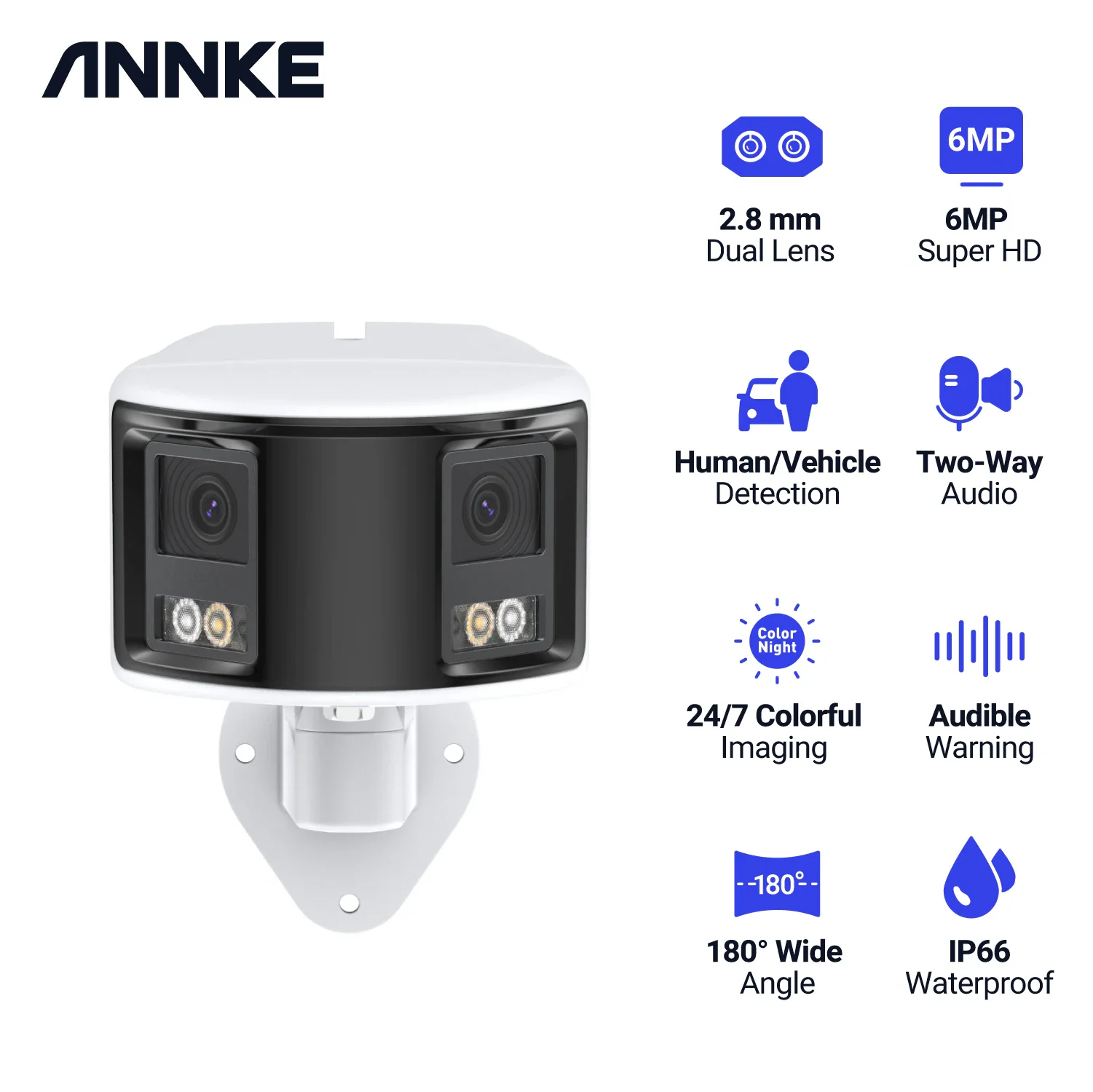 ANNKE 6MP POE Security Camera 180° Panoramic Dual Lens CCTV Video Surveillance Outdoor Audio Warning Alarm Protection Camera