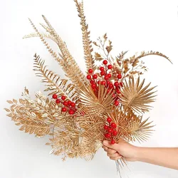 1/3/5Pcs Golden Artificial Flowers Bouquet for Home Decor New Year Christmas Party Decoration DIY Vase Ornaments Plant Accessory