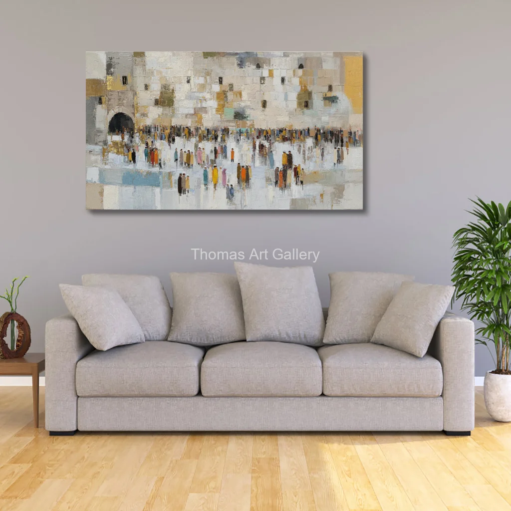 Large Dreamy Blue Gold Jerusalem Canvas Print HD Kotel Prayers Abstract Holy City Spiritual Jewish Home Decor for Living Room