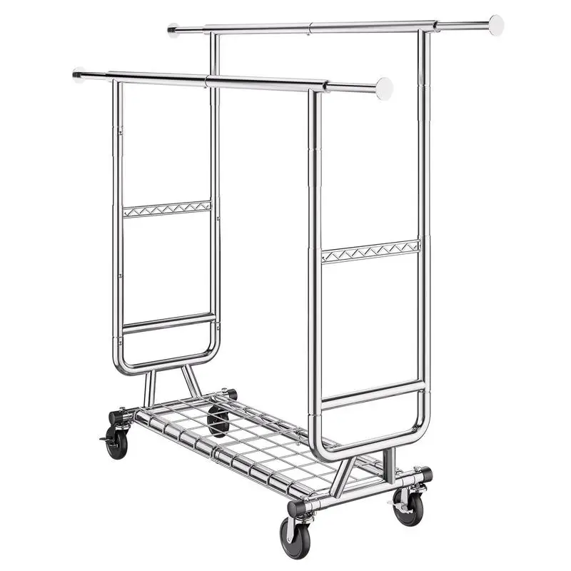 

Heavy Duty Clothes Rack, Double Hanging Rod Clothing Garment Rack for Hanging Clothes, Adjustable Height and Extendable Length Clothing Rack with Bottom Storage Area, 600 lbs Load Capacity