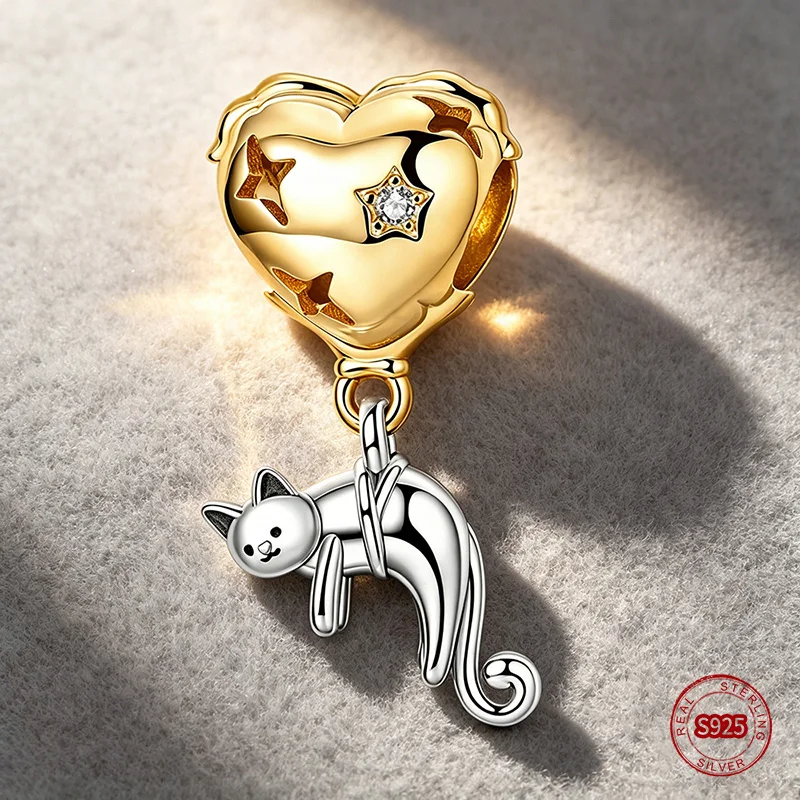 

Ahthen 925 Sterling Silver Beads Balloon Cat Charm fit Snake Chain Bracelets or Necklaces Women DIY Jewelry Making