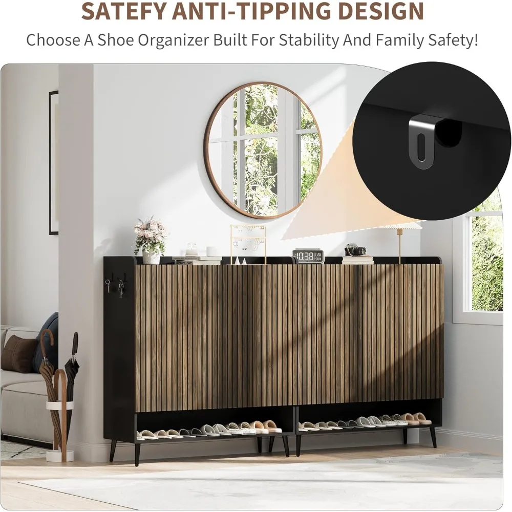 Shoe cabinet, large shoe cabinet with 3 doors, adjustable shelves, corridor, entrance, L shoe cabinet with doors