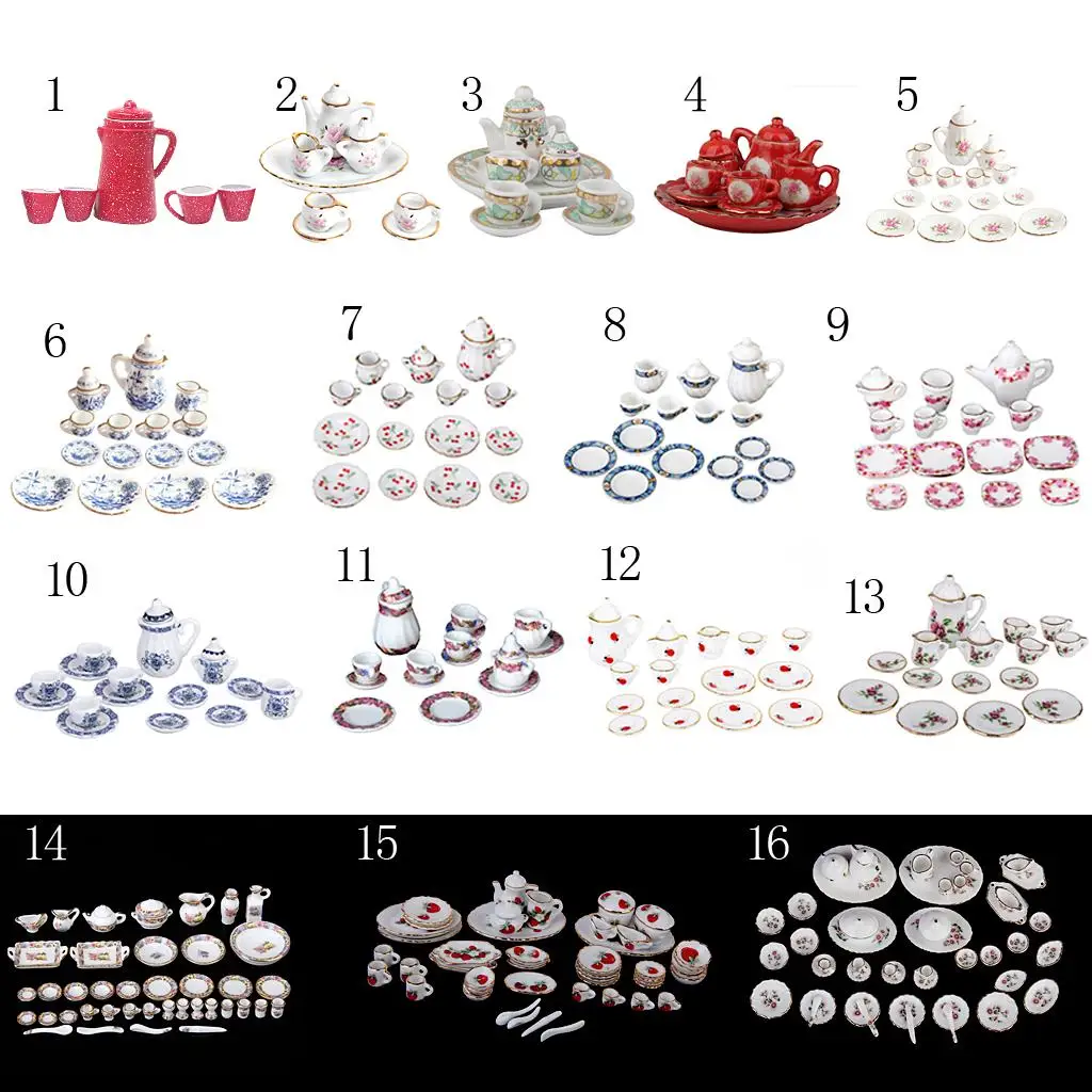 Miniature Ceramic Dollhouse Teapot and Cup Set Red Tableware Furniture for 1 12 Doll House Decor