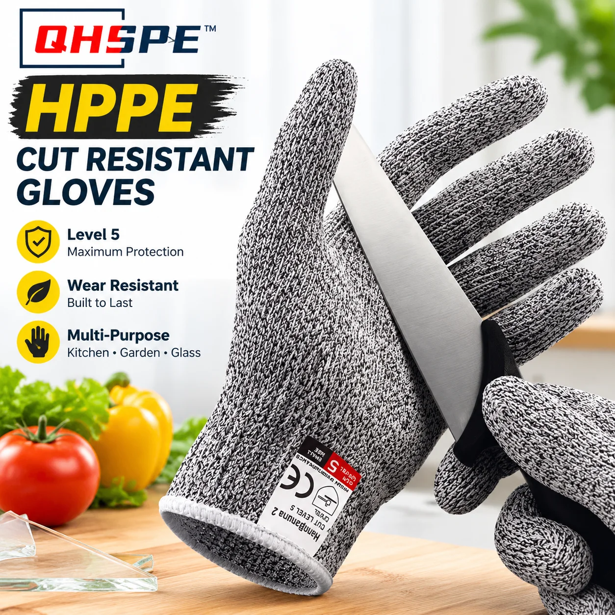 HPPE Level 5 Cut Resistant Gloves Knitted Kitchen Garden Thorn Proof Wear Resistant for Glass Cutting