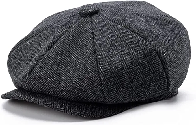 55-58 59-60cm Men's 8 Panel Wool Blend Newsboy Flat Cap Herringbone Tweed Hat