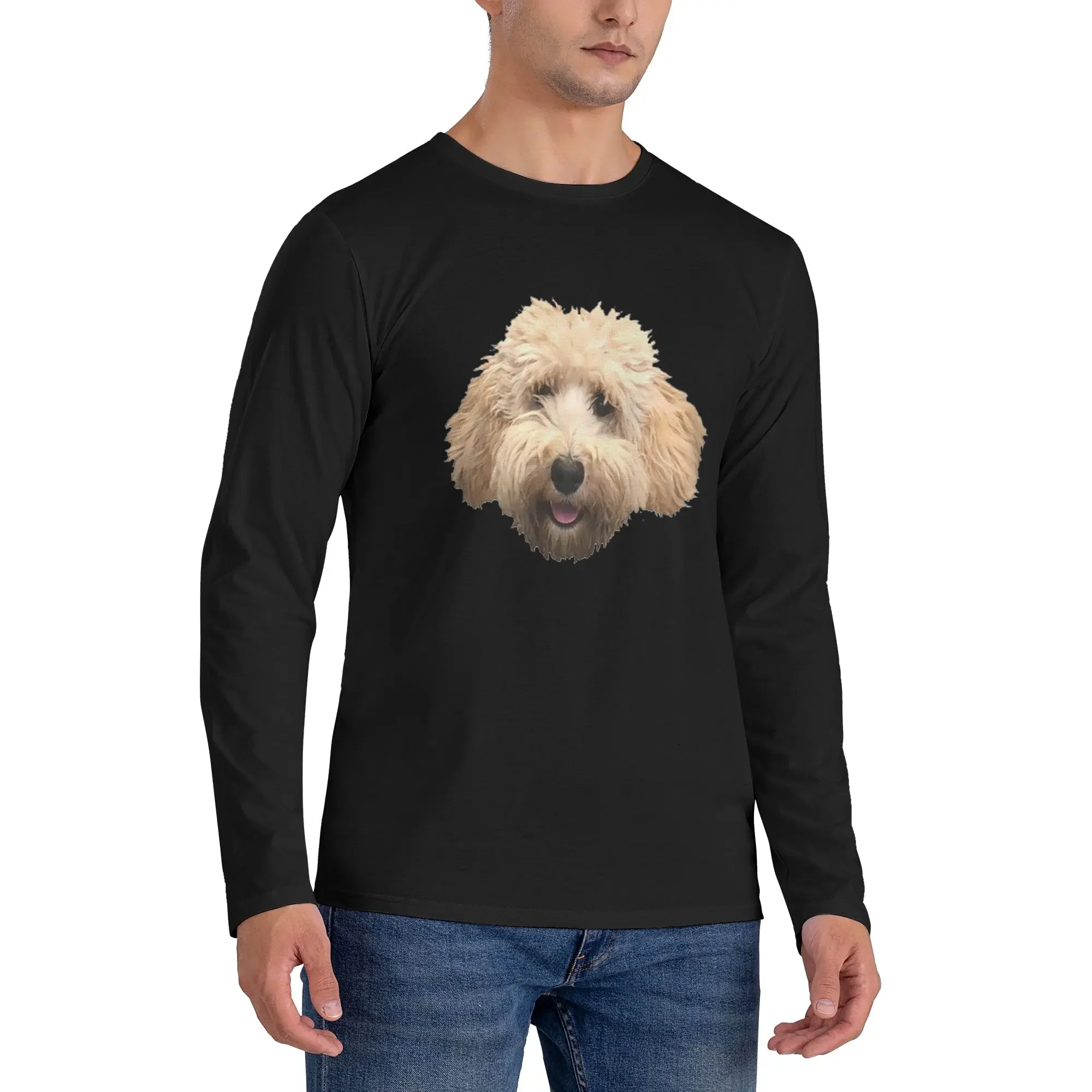 

Rosie the Goldendoodle Grey Men's Long Sleeved T-shirt Casual Round Neck T shirts Spring and Autumn Men tops