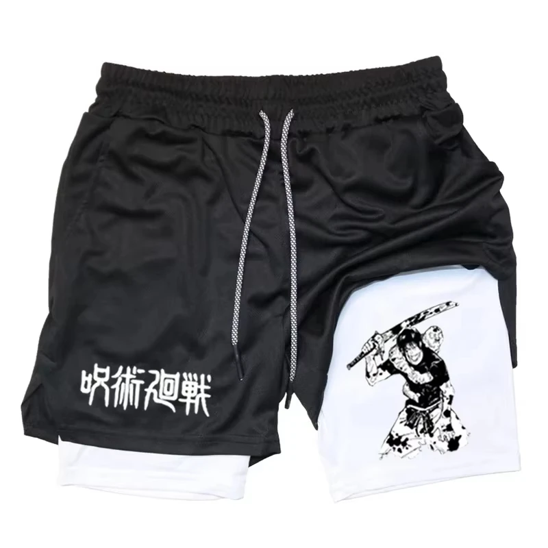 

Мужские шорты Toji Print Anime 2-в-1 с дышащей сеткой, быстросохнущие, для тренировок в спортзале и бега ZY00166