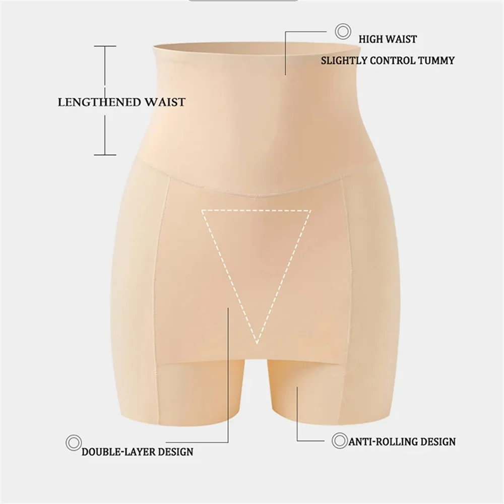 Women\'s High Waisted Ice Silk Shorts Seamless Molded Clothing With Abdominal Control Double Layered Under The Skirt Safe Boxing