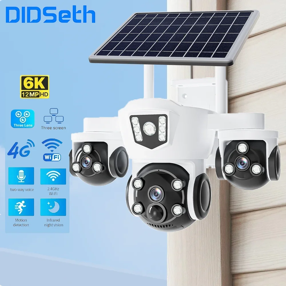 

DIDSeth 4G Solar Camera 3-Channel Security System 10x Optical Zoom HD Live View Night Vision IP66 Weatherproof Survive
