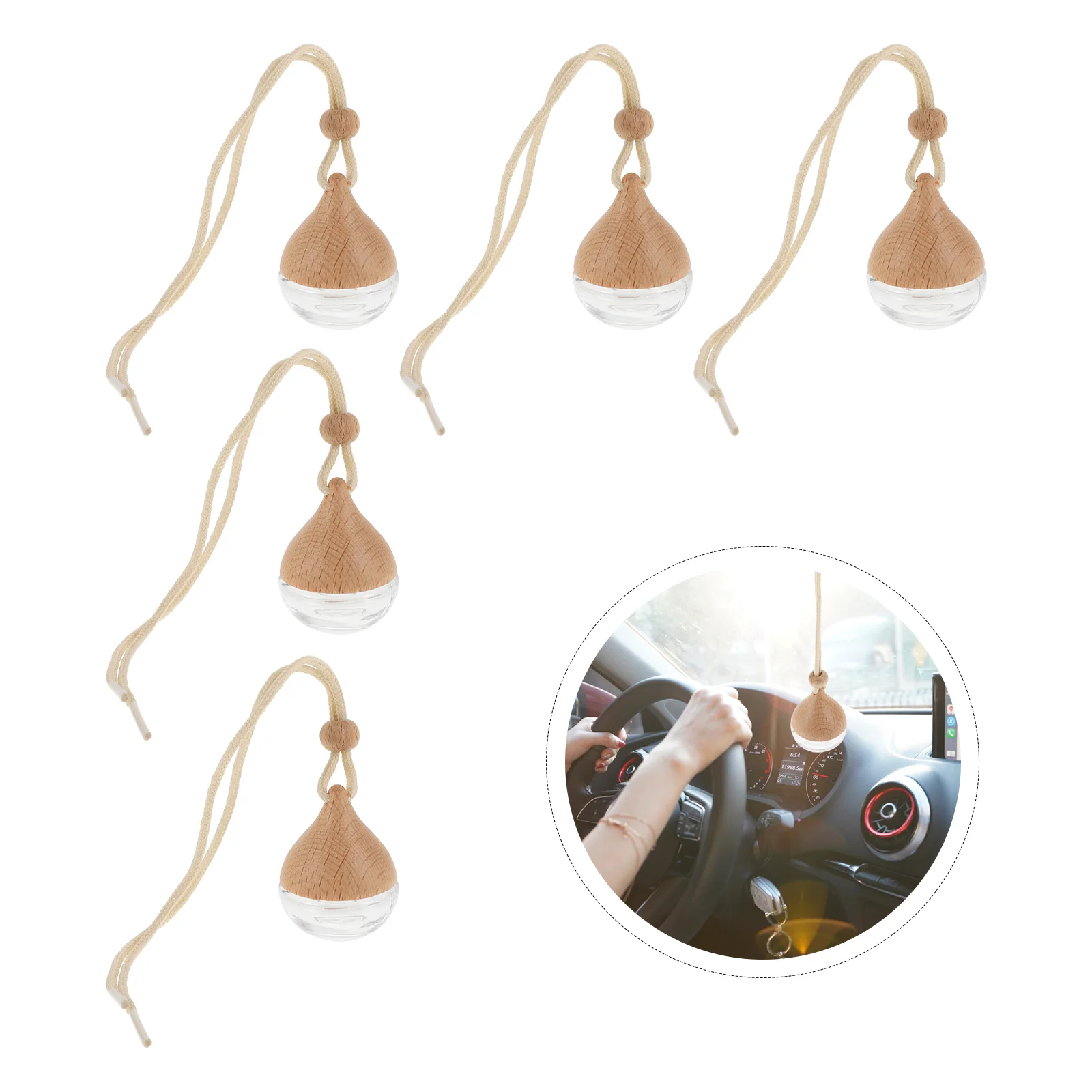 

6 Pcs Aromatherapy Bottles Hanging Ornaments Car Perfume Pendant Women Vintage Decor Wooden Refillable Fragrance Diffuser