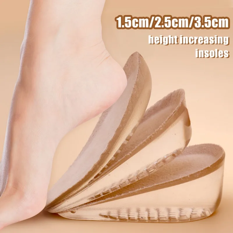 Invisible Internal Height Increase Soft Sole Wear-resistant Insoles Silicone Half Cushion Breathable Comfortable Elastic Insoles