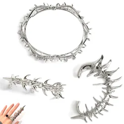 Punk Personality Dragon Spiny Bone Clip Earrings for Women No Piercing Hip Hop Street Jewelry Ring and Bracelet 3pcs