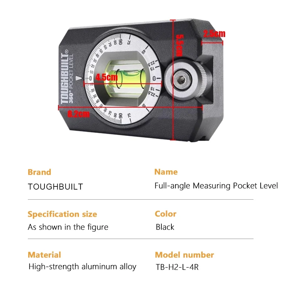 ToughBuilt 360 Degree Pocket Level, Precision Rotating Vial,Small Pocket Size Level, Powerful Rare Earth Magnet Level TB-H2-L-4R