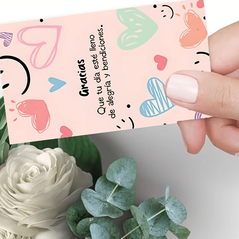 50pcs Spanish Thank-you Cards, Can Write Double-sided Thank-you Cards, Suitable for Online Stores, Small Gift Thank-you Cards