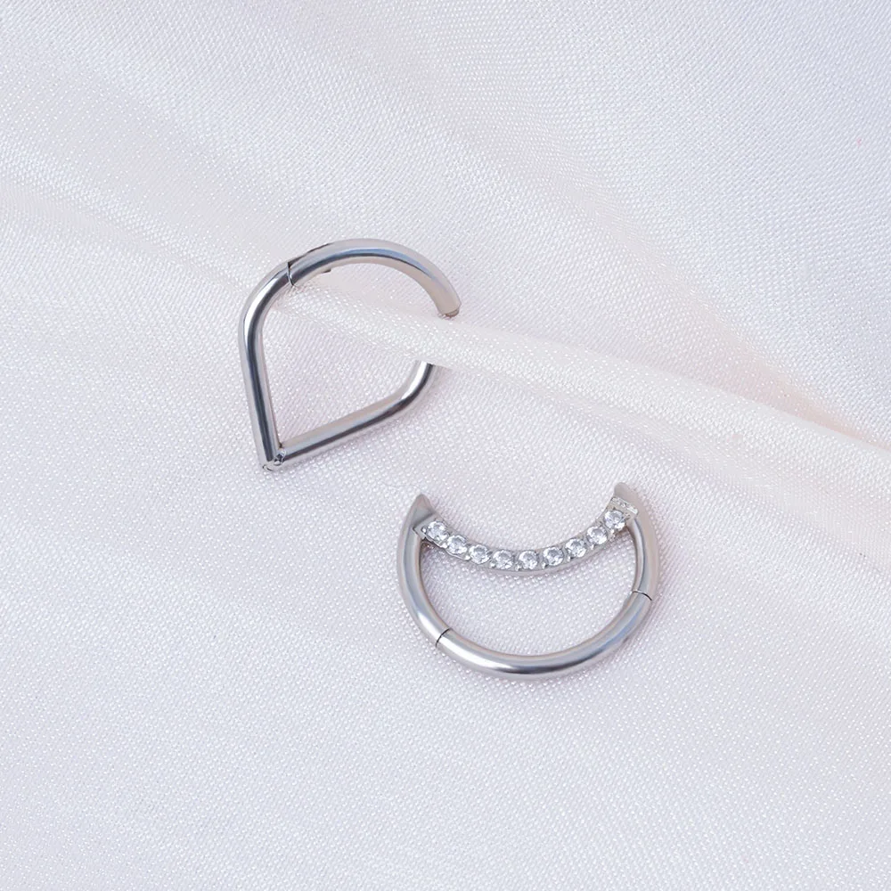 F136 Titanium Hinged Tear Drop Segment Ring Septum Nose Clicker Piercing Cz Lip Labret Ear Tragus Cartilage Daith Helix Earring view 5
