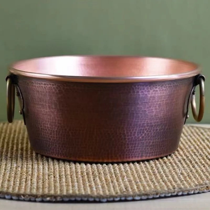 Vintage Copper Pot,Thickened Hot Pot Cooking Utensil Simmering and Pasta Stewing,Handcrafted Hammer Texture 26 cm Handheld Pot