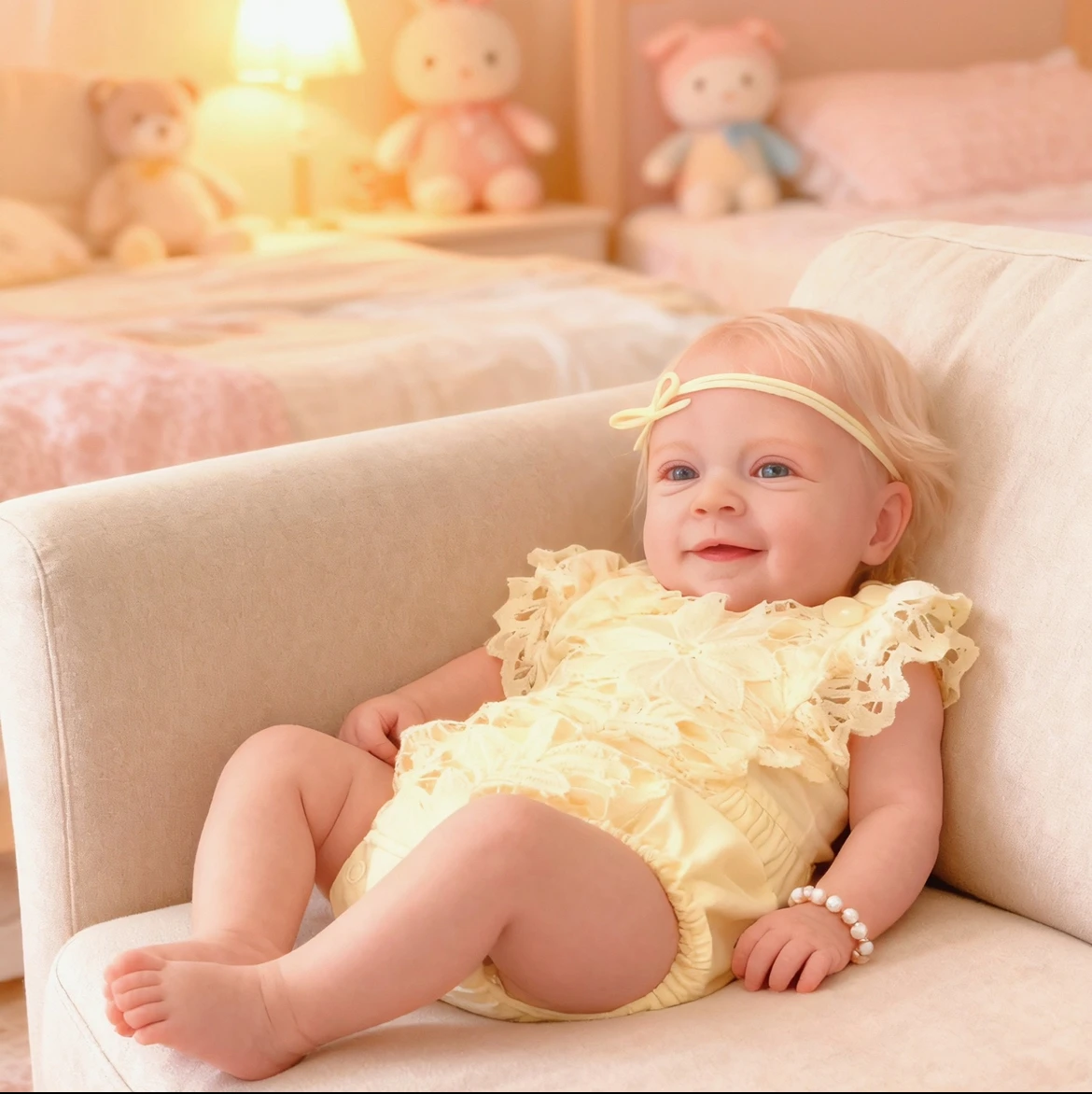 

The Perfect Christmas Gift: 19-Inch Smiling Reborn Doll with Yellow Hair Bow and Ultra-Soft Realistic Body for Kids