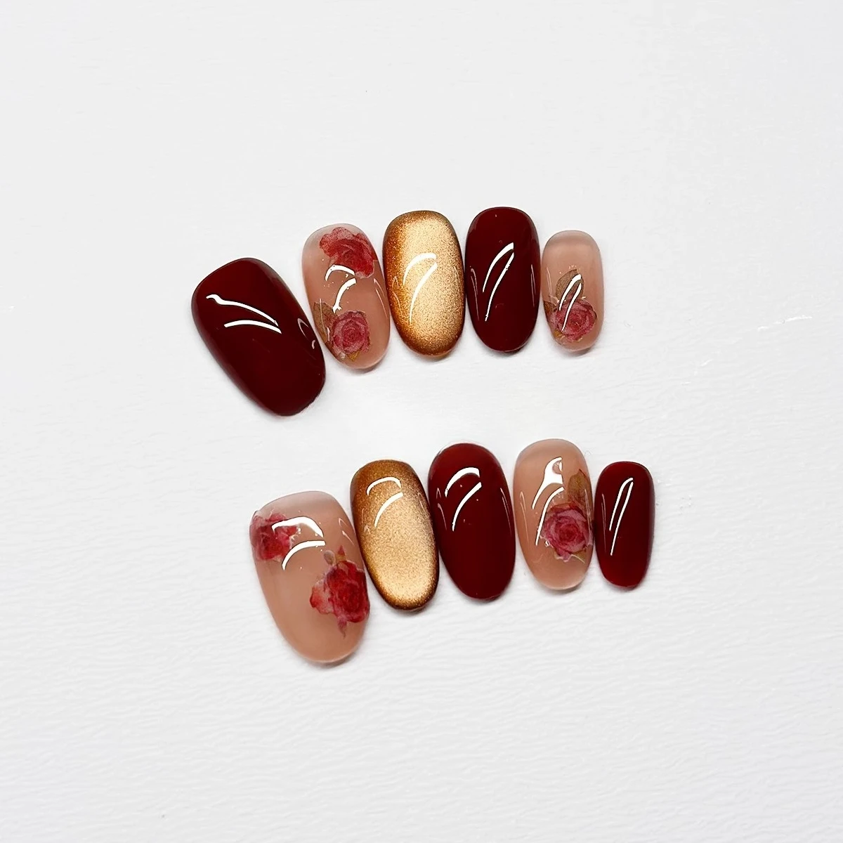 

Handmade Manicure Wearing Nail Watercolor Rose Bride Flash Cat Eye Advanced Sense White Custom Products
