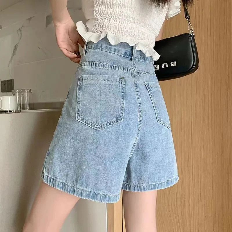 Moda a vita alta Denim Culottes donna estate Design Baggy Jean Shorts falso due pezzi fodera Jeans gonne gonna pantalone blu