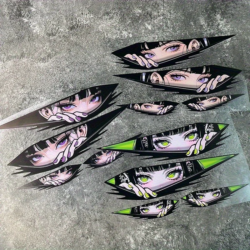 Anime-Augen Laser JDM Aufkleber, Holographische Vinyl-Sticker, Wasserfeste Dekoration für Auto Motorrad Fahrrad – Detail 1