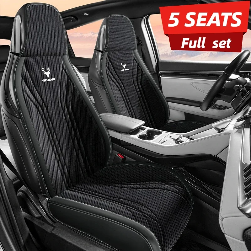 Elegant 3D Linen Seat Covers for Tesla BYD EV 5-Seat Full Set One-Piece Easy Install All-Season Fit Integrated Seats
